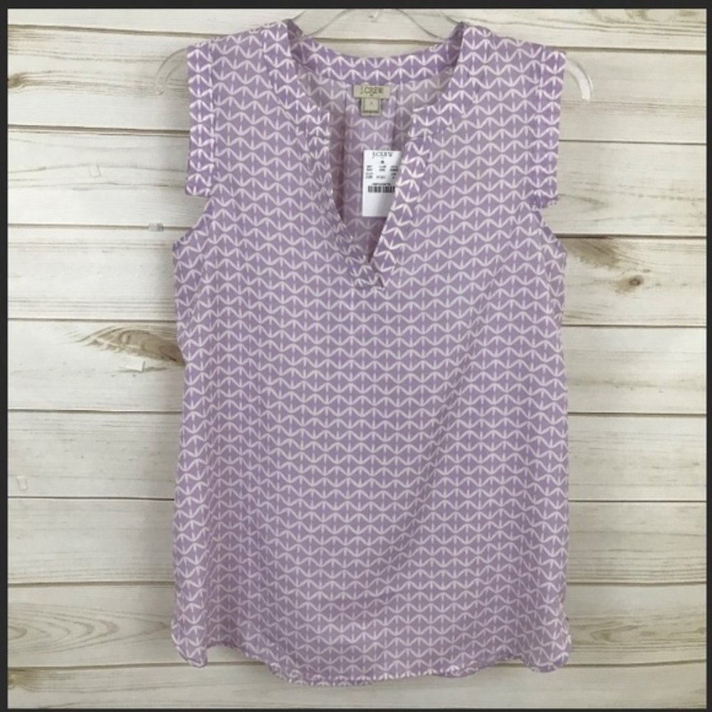 Pattern Sleeveless White Blouse Purple